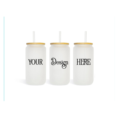 Frosted Glass Cans with Bamboo Lid & Straw 16oz - Custom Printed