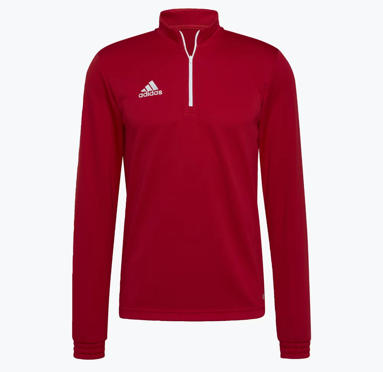 Red long-sleeve shirt with a white zipper and Adidas logo on a white background