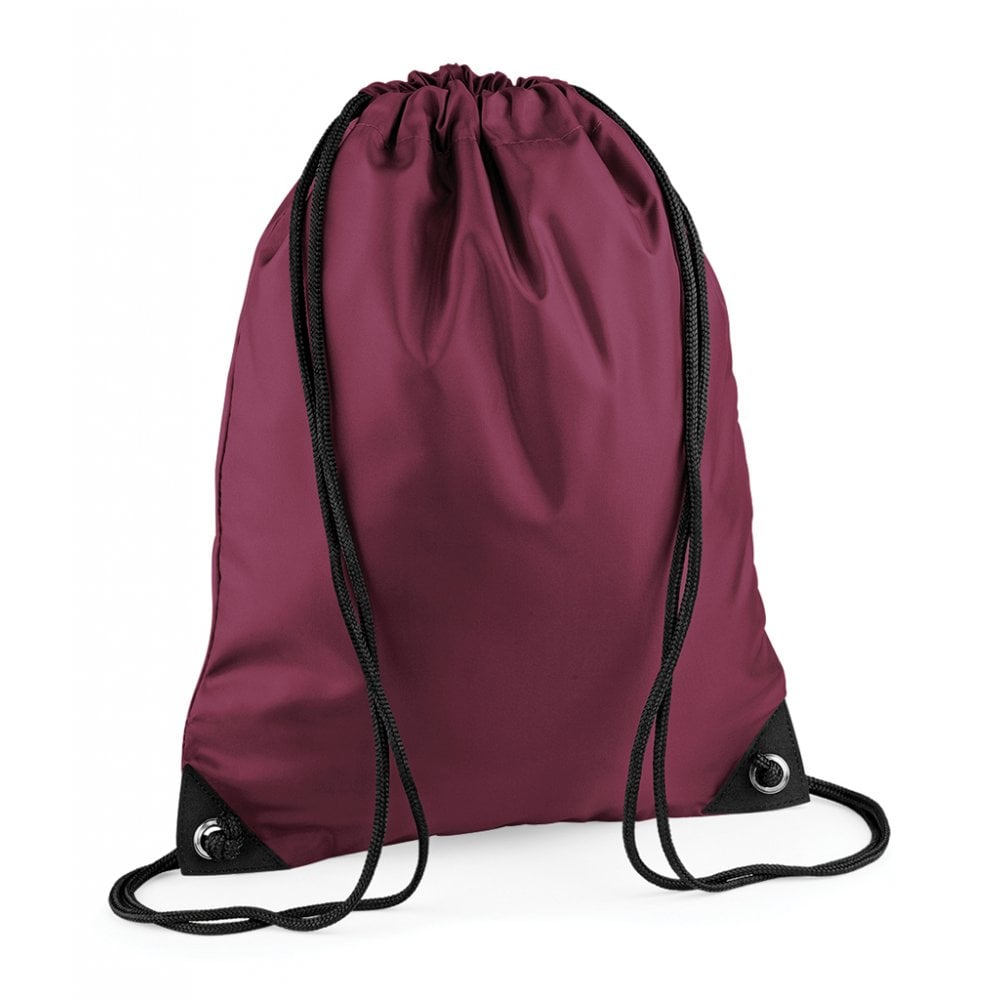 Bagbase premium gymsac, burgandy, custom printed, personalised