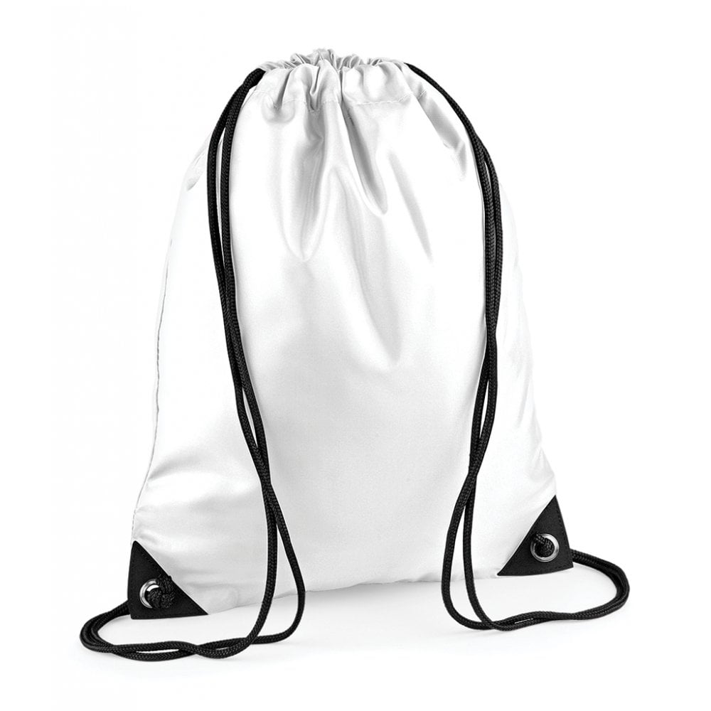 Bagbase premium gymsac, white, custom printed, personalised