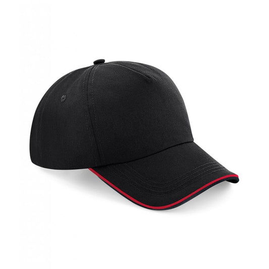 Beechfield authentic piped 5 panel cap, black/red, custom printed, personalised
