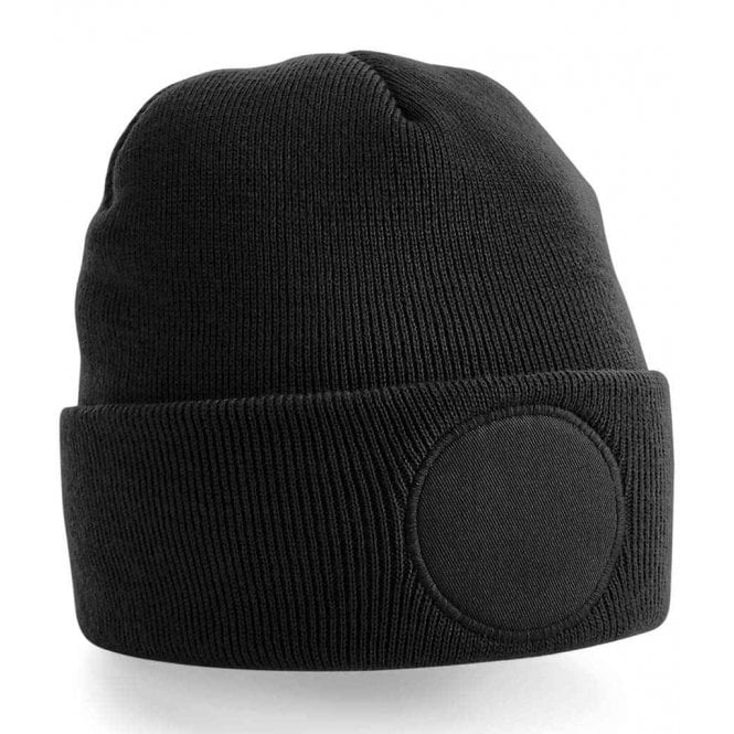 Beechfield circular patch beanie, black, custom printed, personalised