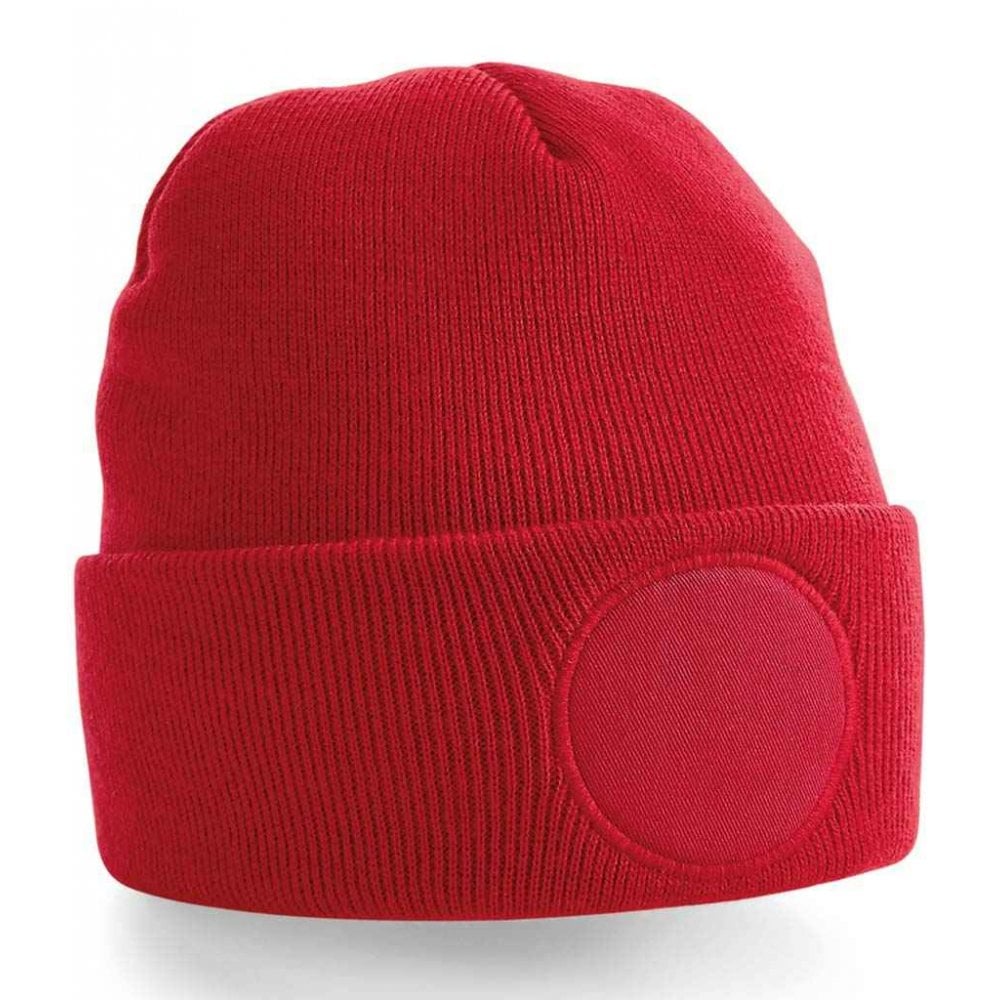 Beechfield circular patch beanie, red, custom printed, personalised