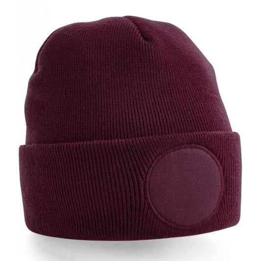 Beechfield circular patch beanie, burgandy, custom printed, personalised