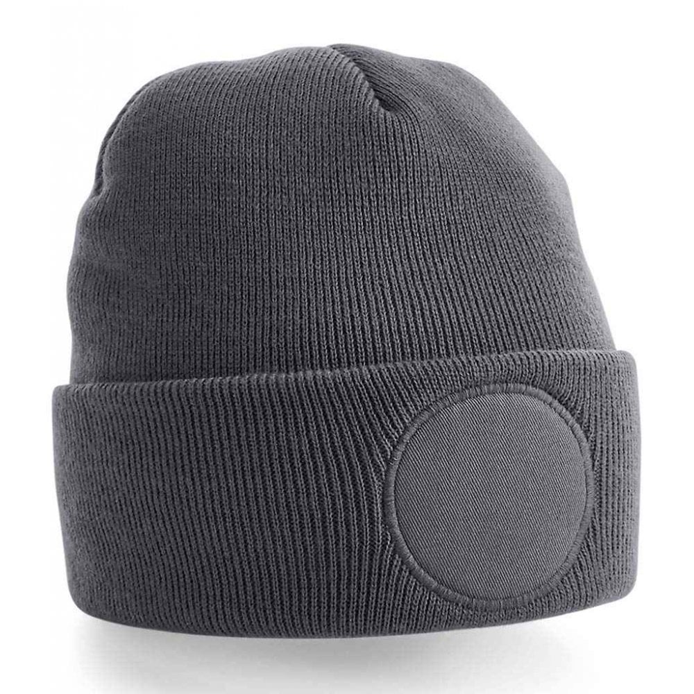Beechfield circular patch beanie, charcoal, custom printed, personalised