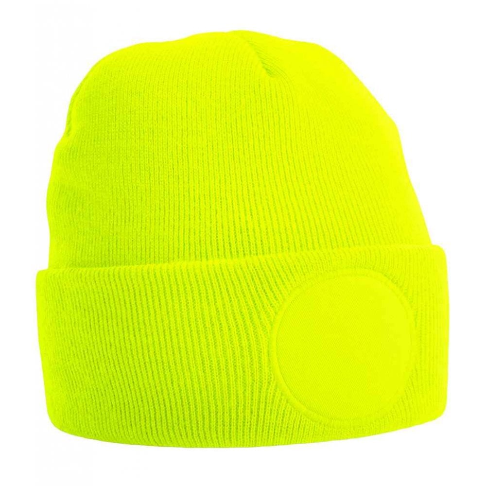 Beechfield circular patch beanie, yellow, custom printed, personalised