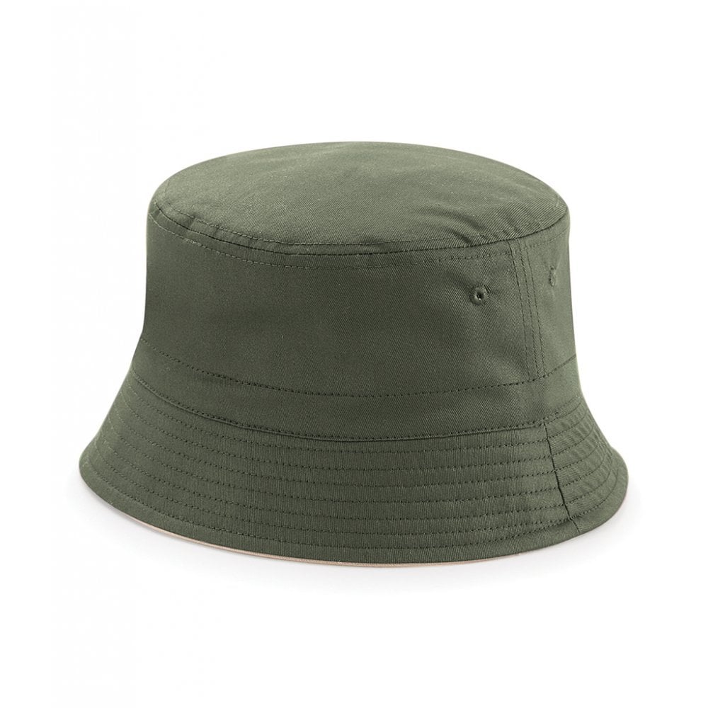 Beechfield reversible bucket hat, olive/stone, for custom printing
