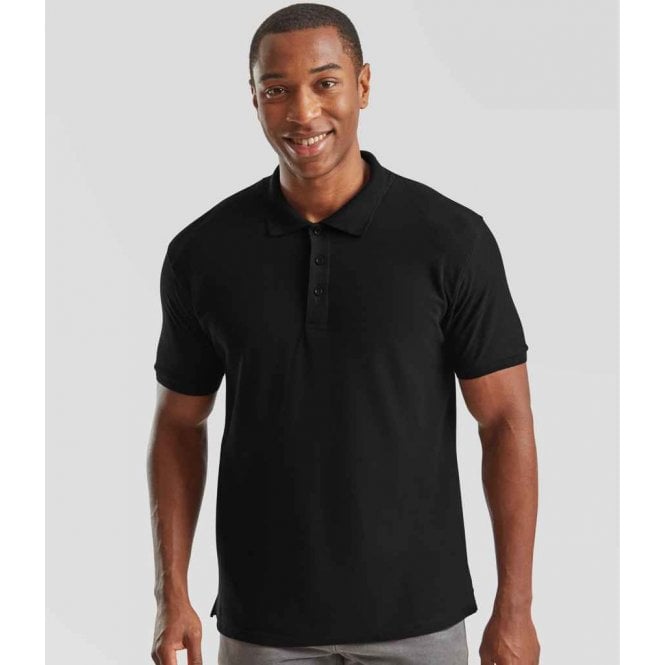 Fruit of the Loom premium cotton picque polo shirt, black, for custom printing, personalisation