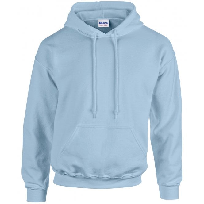 Gildan heavy blend hooded sweatshirt, light blue, custom printed workwear