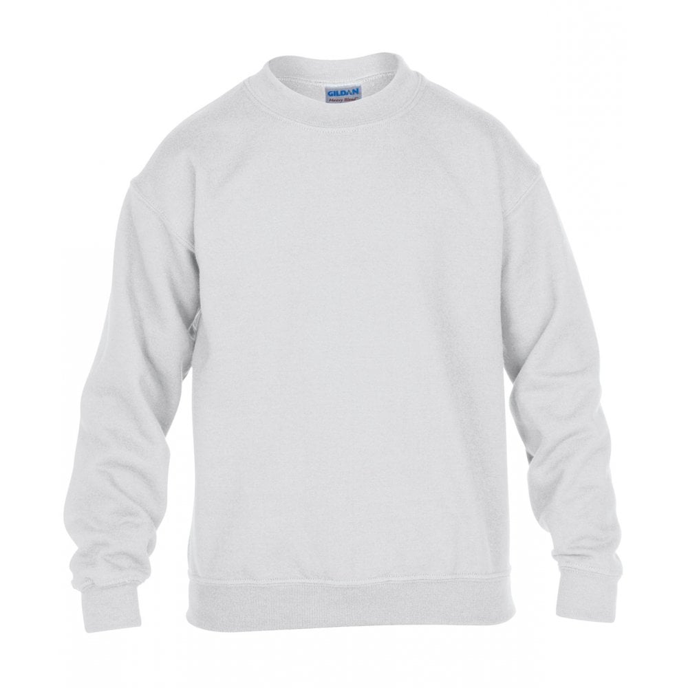 Gildan kids heavy blend drop shoulder sweatshirt, white, custom printed, personalised