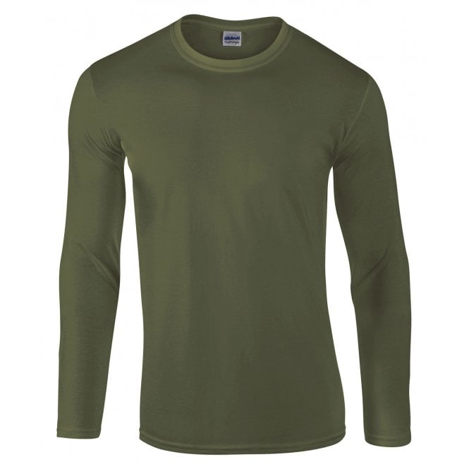 Gildan softstyle long sleeve t-shirt, military green, for custom printing