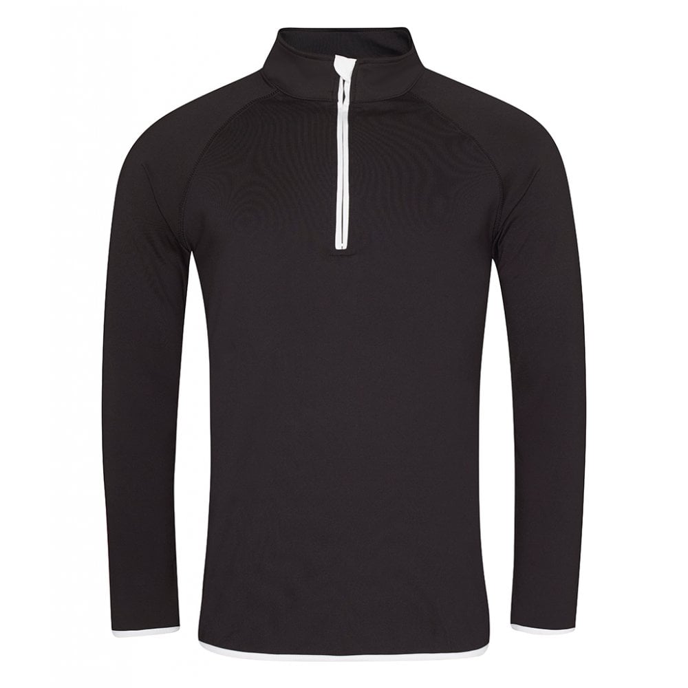 Just Cool AWDis Cool Half Zip Sweat, Jet Black/Arctic White, Custom Print