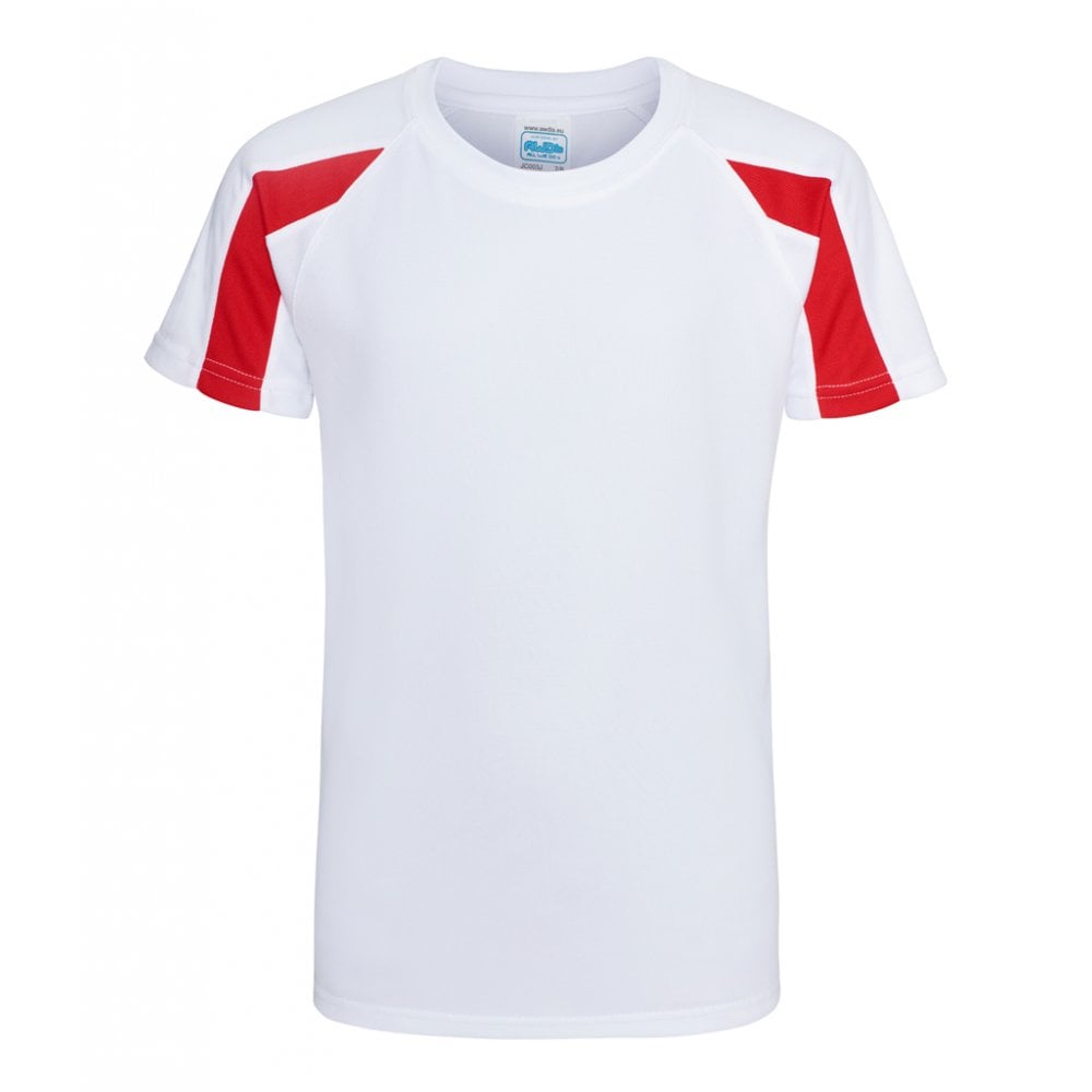 Just Cool AWDis Kids Contrast Cool T-Shirt, Arctic White/Fire Red, Custom Print