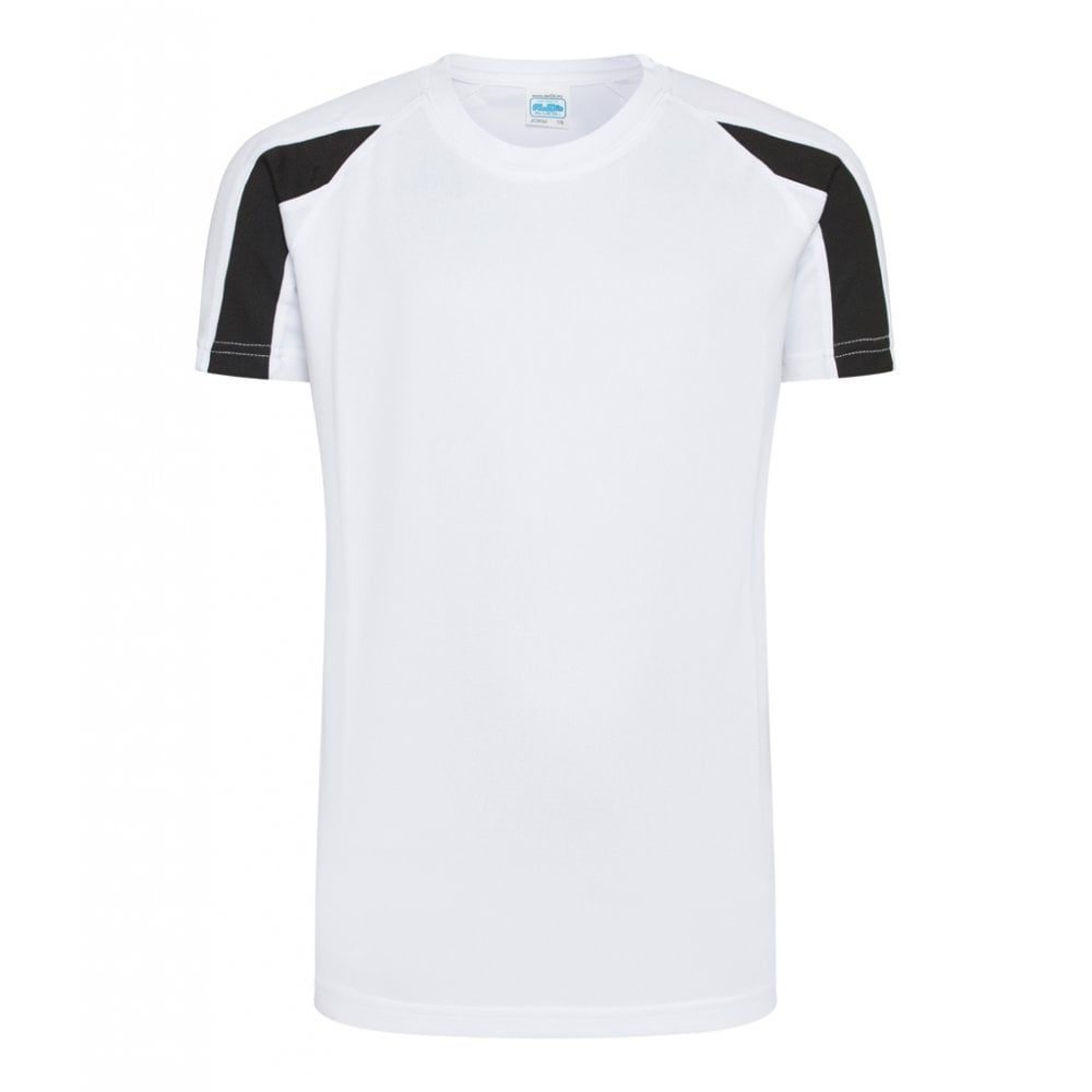 Just Cool AWDis Kids Contrast Cool T-Shirt, Arctic White/Jet Black, Custom Print