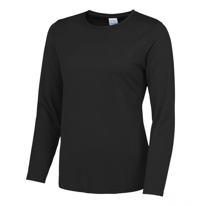 Just Cool AWDis Womens Long Sleeve Cool T-Shirt, Jet Black, Custom Print