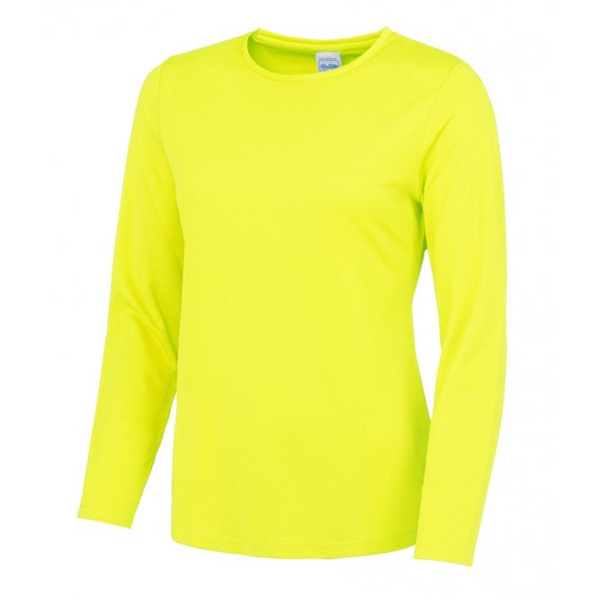 Just Cool AWDis Womens Long Sleeve Cool T-Shirt, Electric Yellow, Custom Print