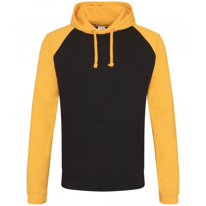just hoods AWDis baseball hoodie jet black/gold custom print