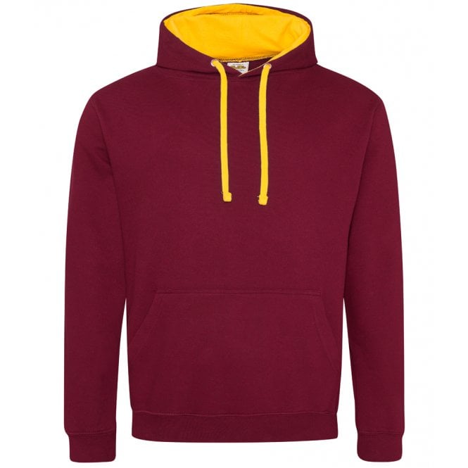 Just hoods awdis varsity hoodie burgandy/gold, custom printed, personalised