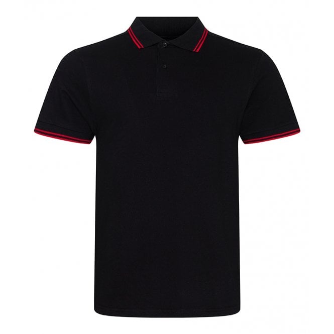 AWDis stretch tipped piqué polo shirt black/red custom print