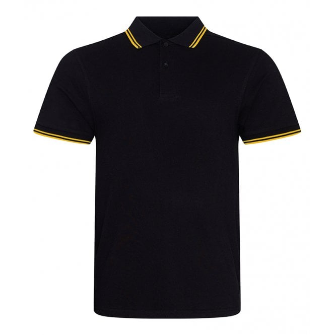 AWDis stretch tipped piqué polo shirt black/yellow custom print