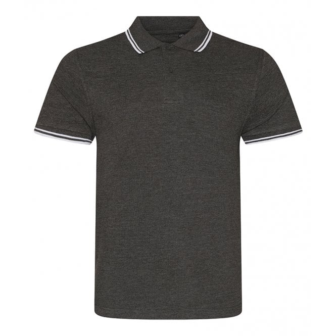 AWDis stretch tipped piqué polo shirt charcoal/white custom print