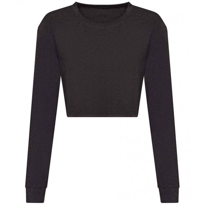 AWDis ladies long sleeve cropped t-shirt heather black custom print