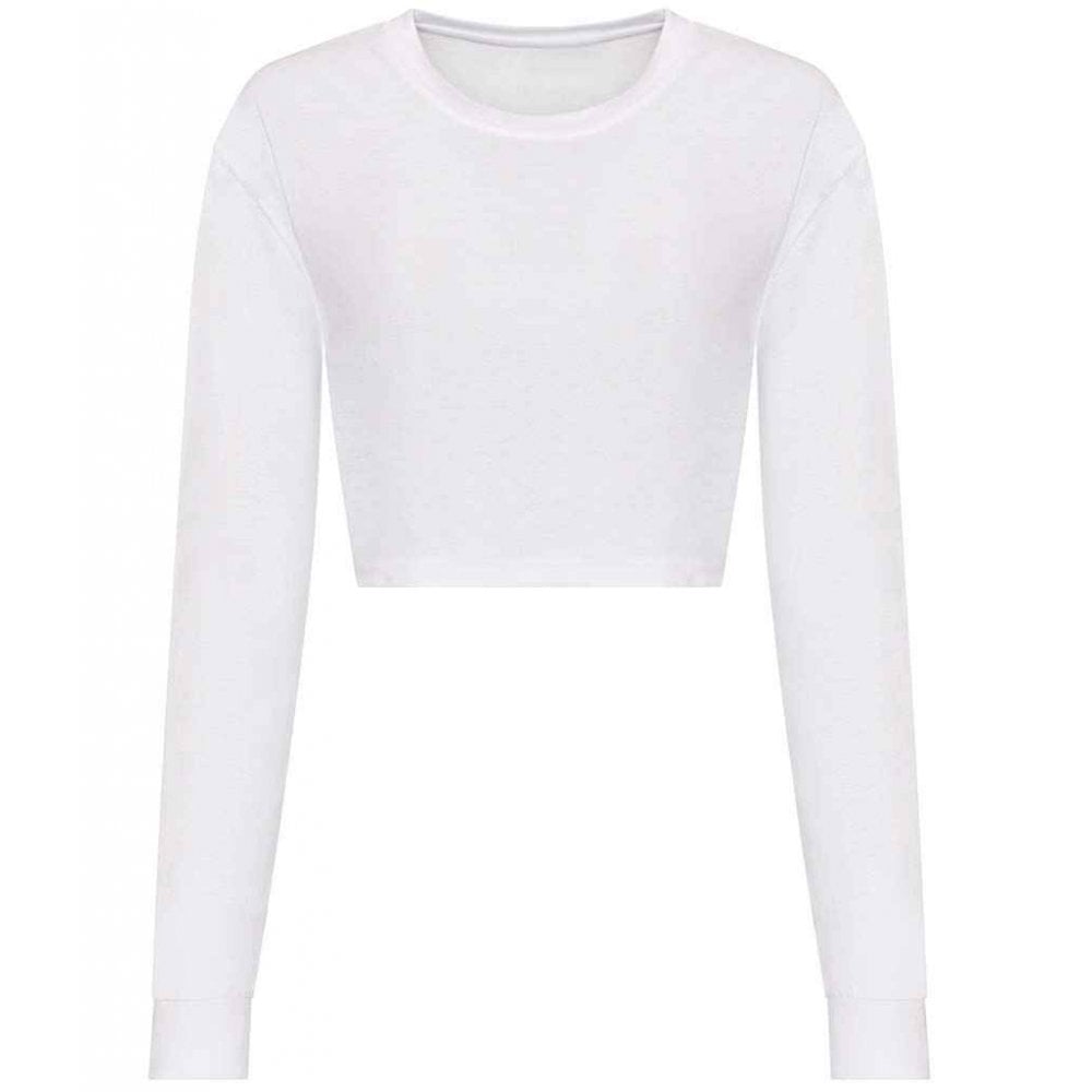 AWDis ladies long sleeve cropped t-shirt solid white custom print