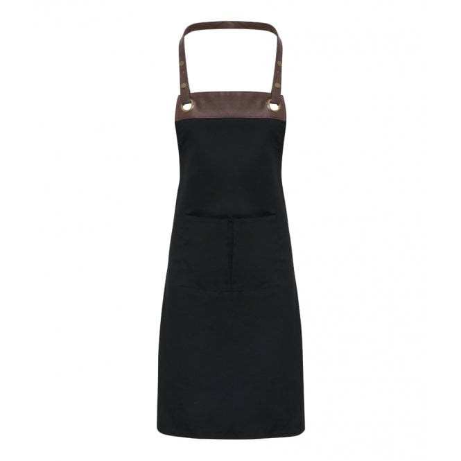 Premier espresso bib apron, black/brown, custom printed workwear