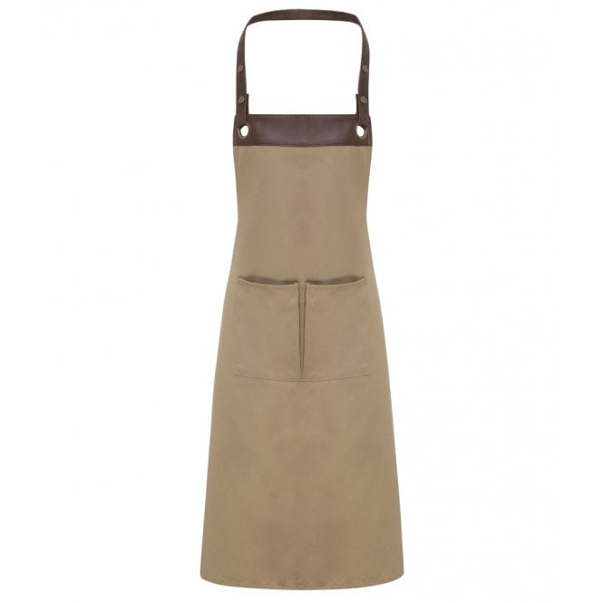 Premier espresso bib apron, khaki/brown, custom printed workwear