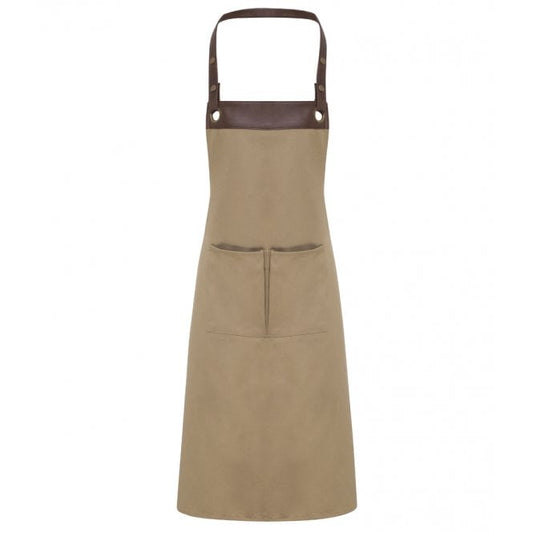 Premier espresso bib apron, khaki/brown, custom printed workwear