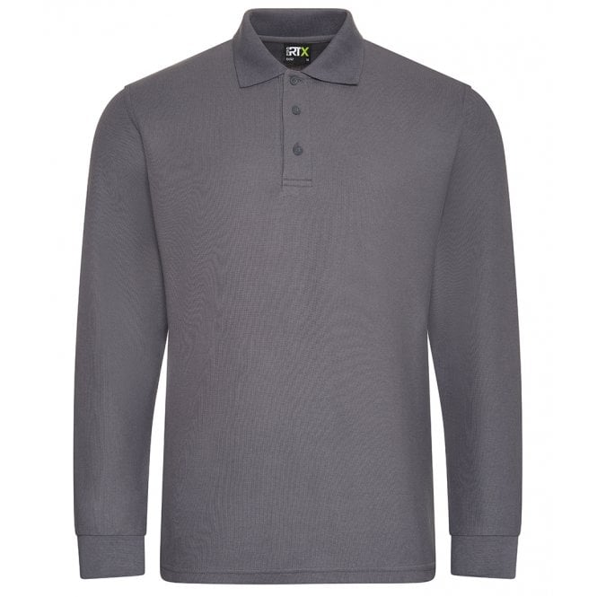 Pro RTX long sleeve pique polo shirt, grey, custom printed workwear
