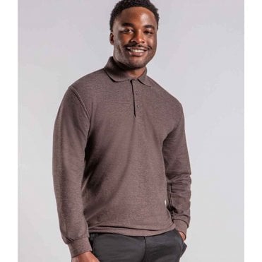 Pro RTX long sleeve pique polo shirt, brown, custom printed workwear