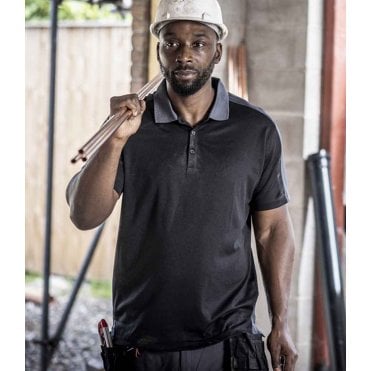 Regatta contrast quick wicking pique polo short, black/grey, for custom printing, printed workwear