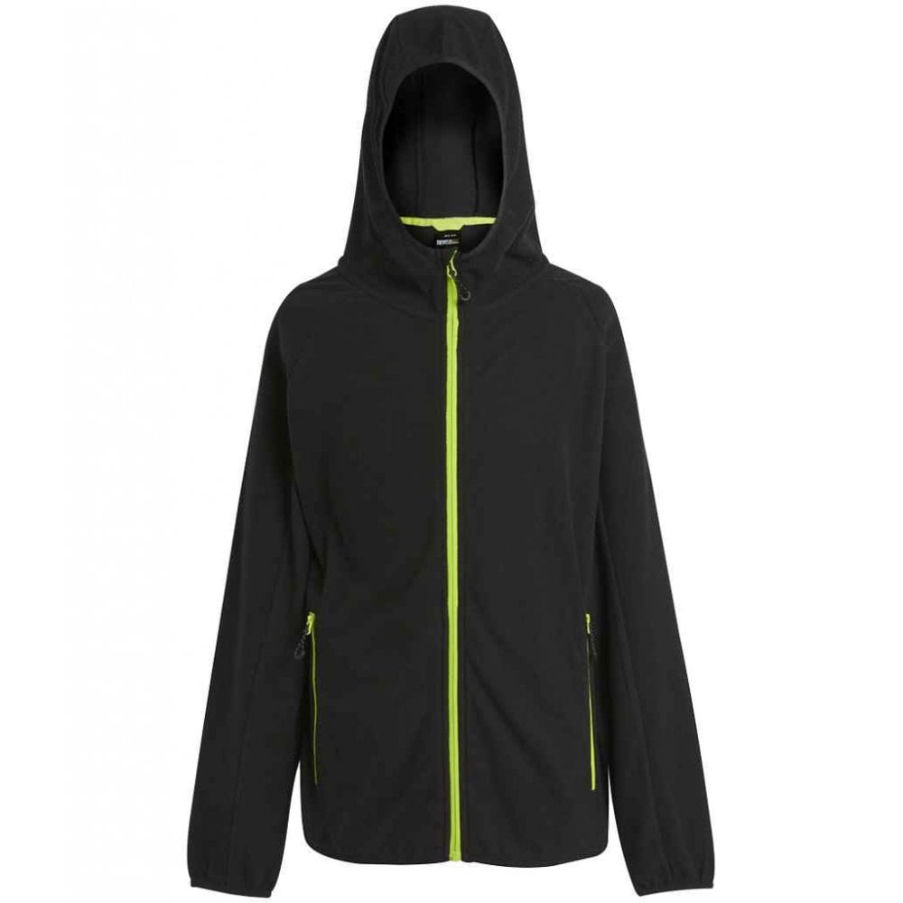 Regatta Navigate full zip hooded fleece jacket, Black/Lime Green, custom printed workwear