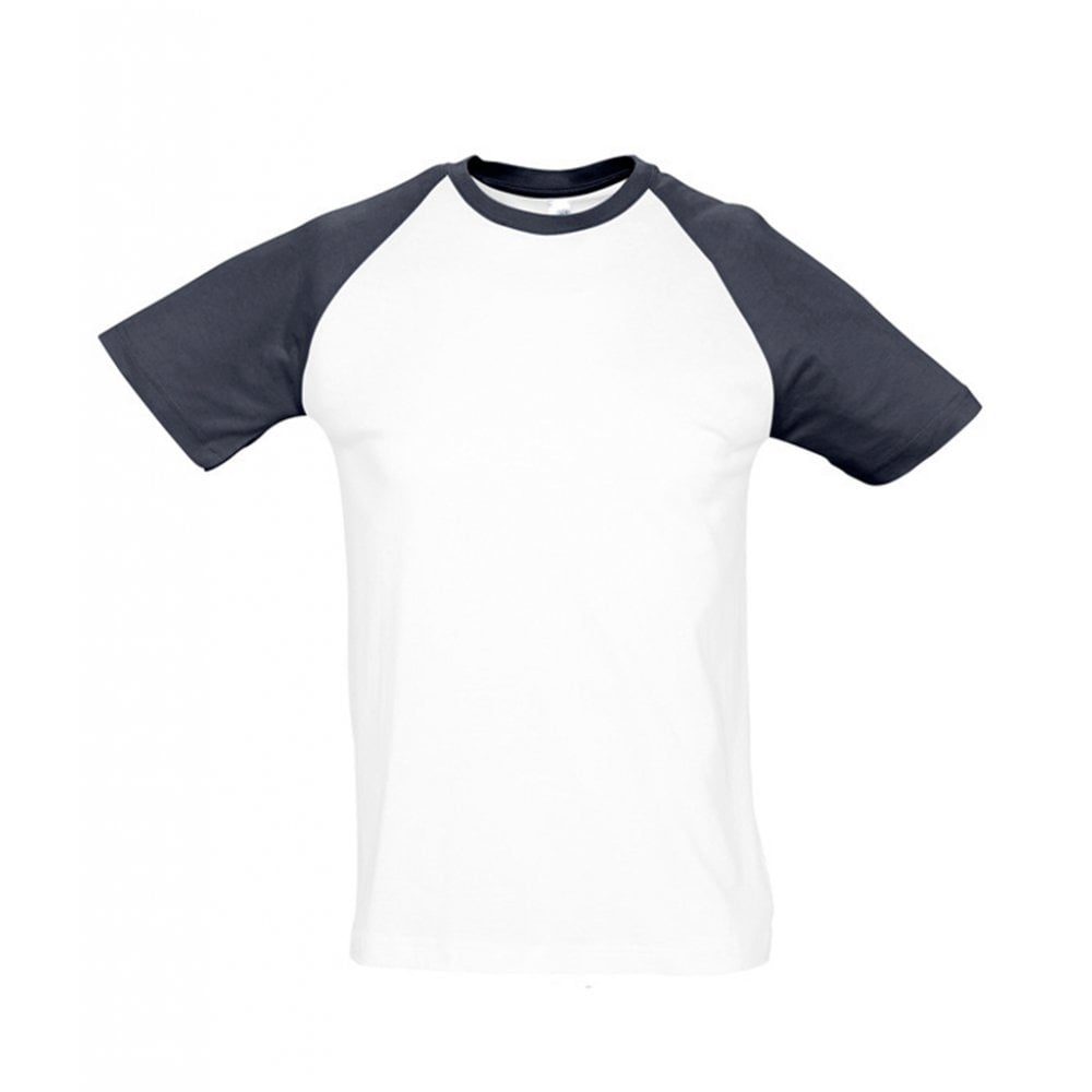 Sols, funky contrast baseball t-shirt, white/navy, custom printed