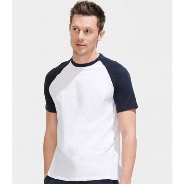 Sols, funky contrast baseball t-shirt, white/navy, custom printed