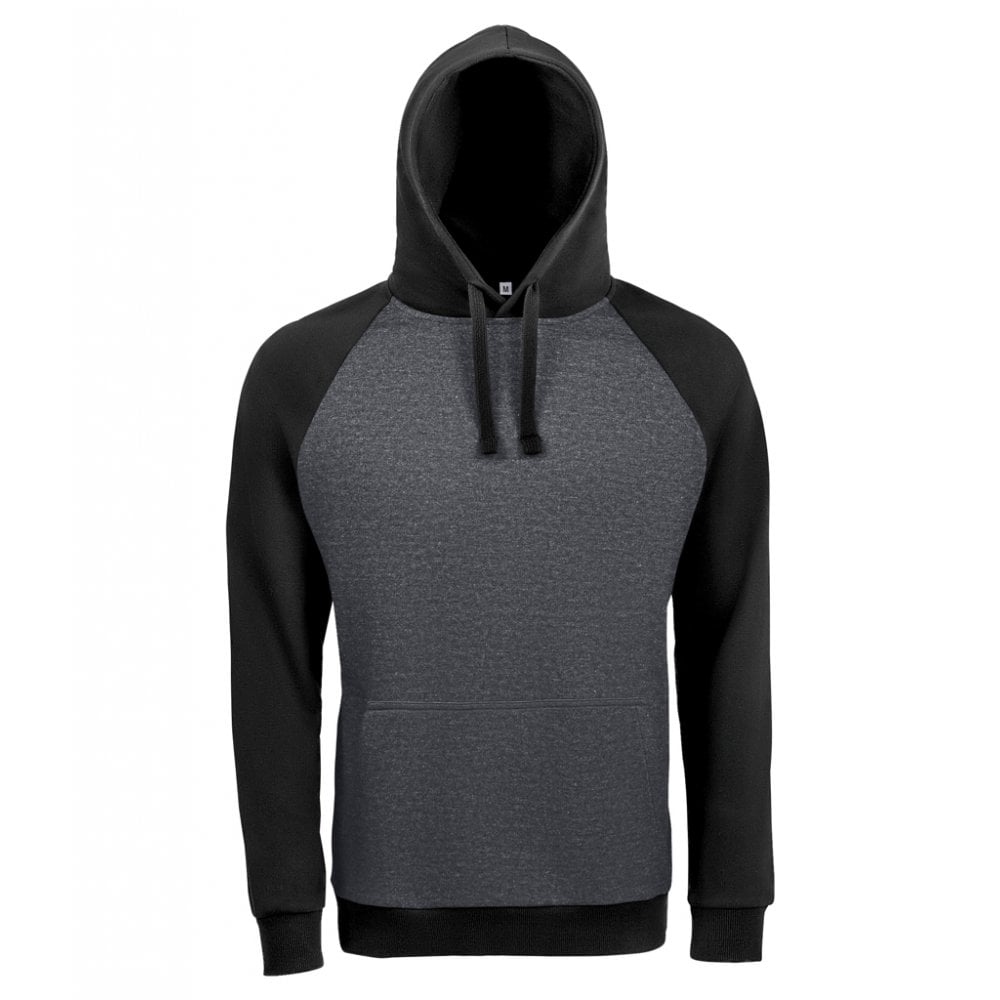 SOL'S Unisex Seattle Contrast Raglan Hoodie, Charcoal Marl/Black, Custom Print