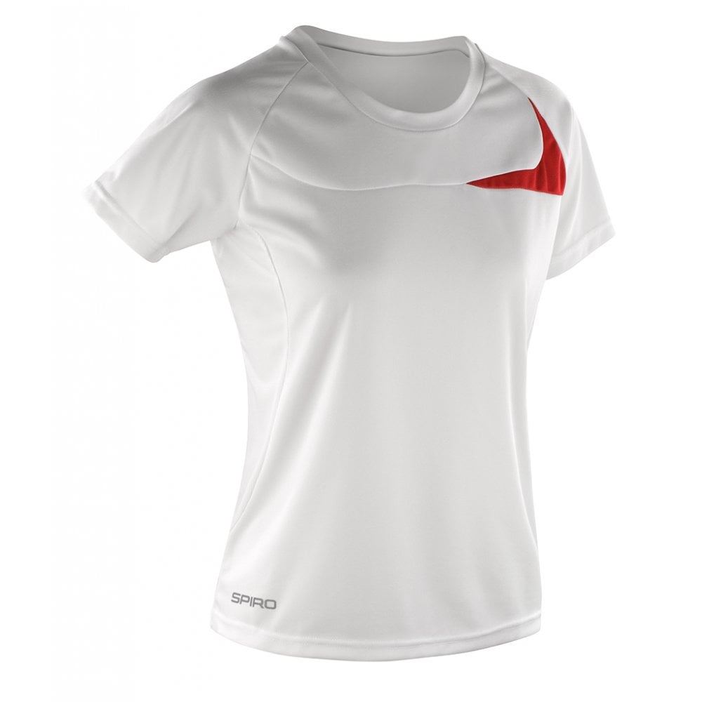 Spiro Ladies Dash Training Shirt, White/Red, Custom Print