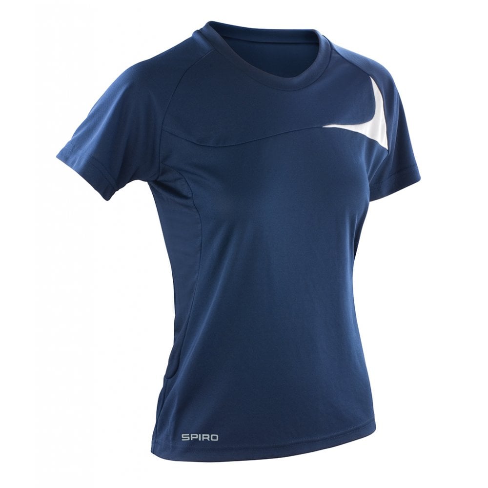 Spiro Ladies Dash Training Shirt, Navy/White, Custom Print