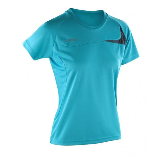 Spiro Ladies Dash Training Shirt, Aqua/Grey, Custom Print
