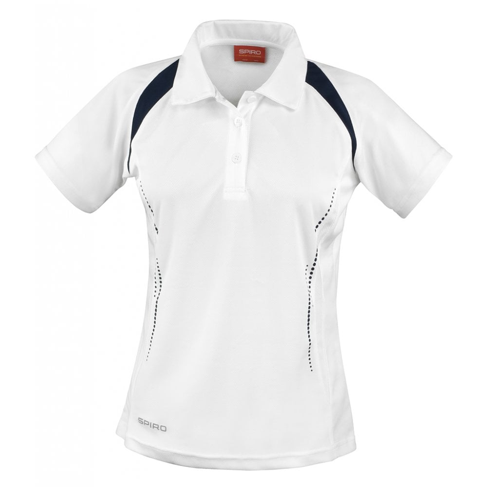 Spiro Ladies Team Spirit Polo Shirt, White/Navy, Custom Print