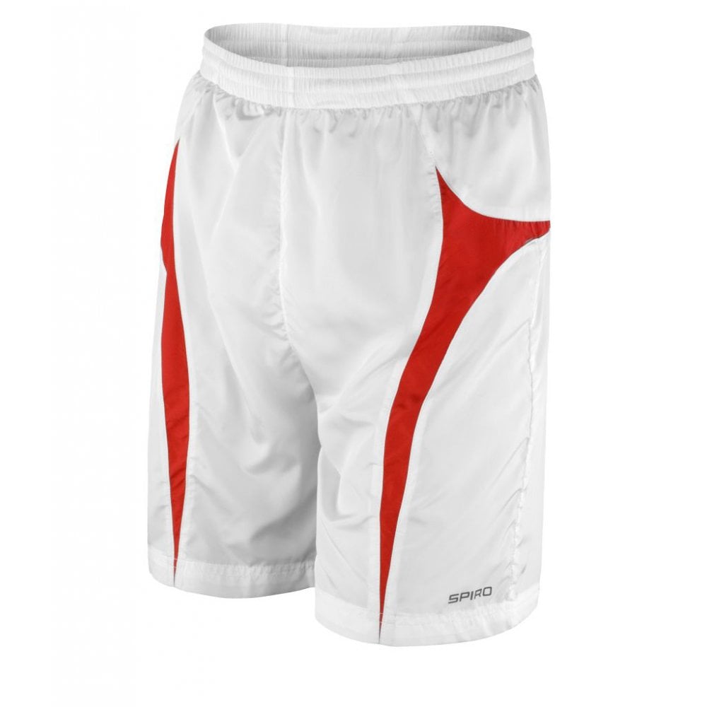 Spiro Micro-Lite Mesh Lined Team Shorts, White/Red, Custom Print