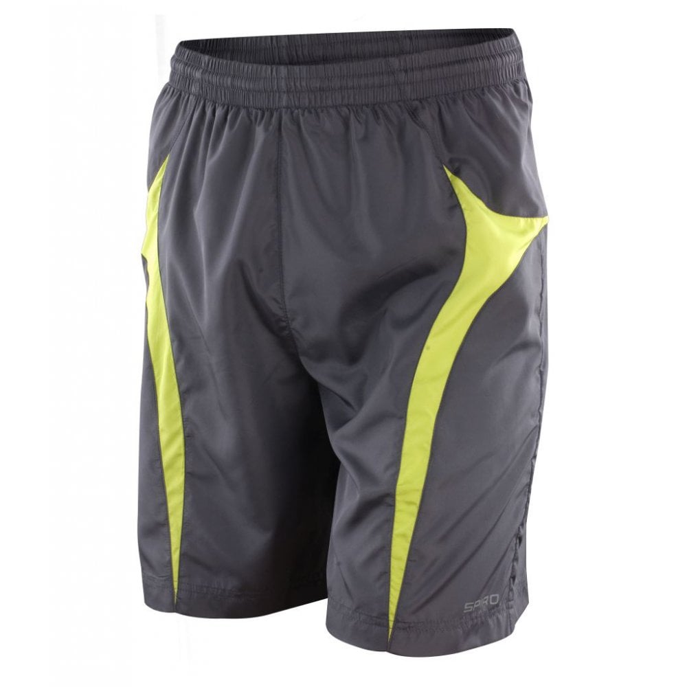 Spiro Micro-Lite Mesh Lined Team Shorts, Grey/Lime Green, Custom Print