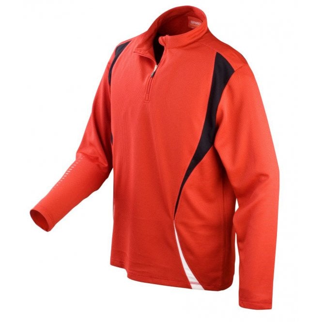 Spiro unisex zip neck trial training top, red/white/black, custom printed, personalised