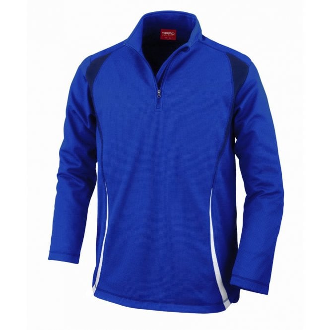 Spiro unisex zip neck trial training top, blue/navy/white, custom printed, personalised
