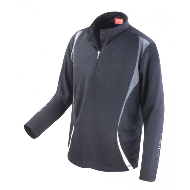 Spiro unisex zip neck trial training top, black/white/grey, custom printed, personalised