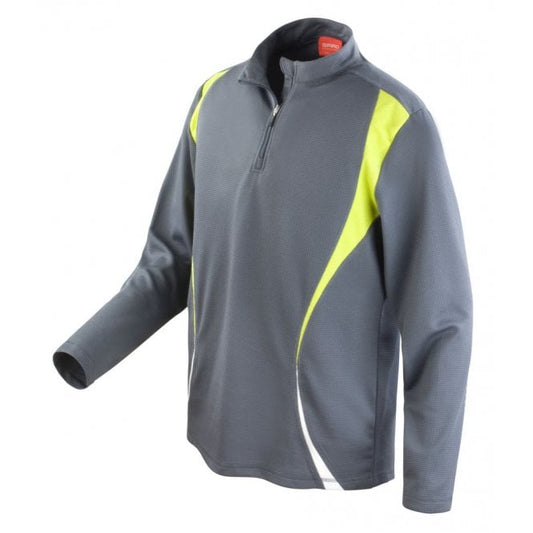 Spiro unisex zip neck trial training top, grey/green/white, custom printed, personalised