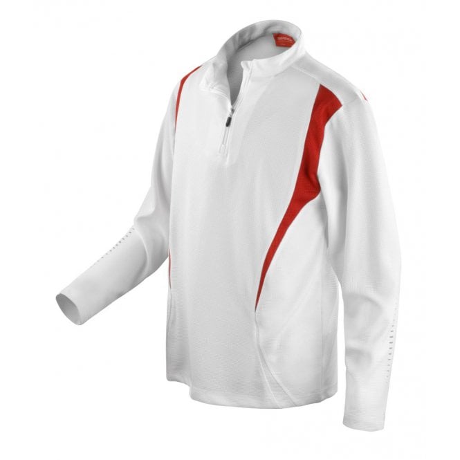 Spiro unisex zip neck trial training top, white/red/white, custom printed, personalised