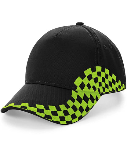 Black cap Grand Prix lime green checkered pattern