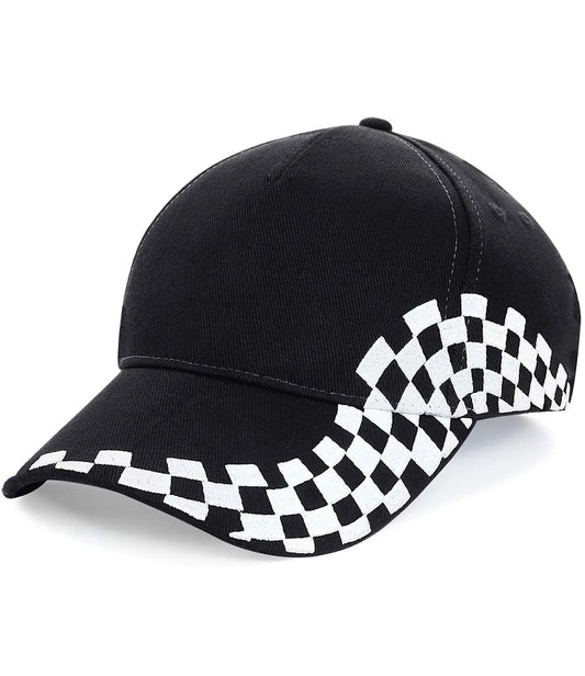 Black cap with a checkered band Grand Prix on a white background
